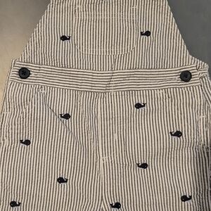 Striped Overalls with Whale Pattern